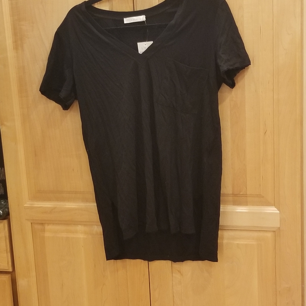 5/25$ 🔥 Lush V-Neck Pocket Tee T-Shirt Raw Hem Black NEW S